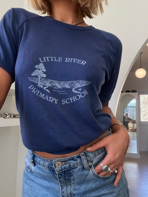 70s Blue Ringer Single Stitch Little River Primary School Tee Tshirt
