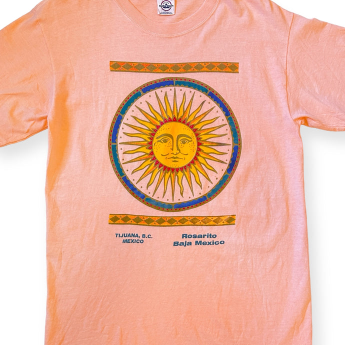 Ti juana, BC Mexico Peach Colour Single Stitch Tee Tshirt with gold foil print