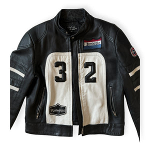 90s  A-One Black Soft Genuine Leather Bike Jacket