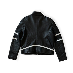 90s  A-One Black Soft Genuine Leather Bike Jacket